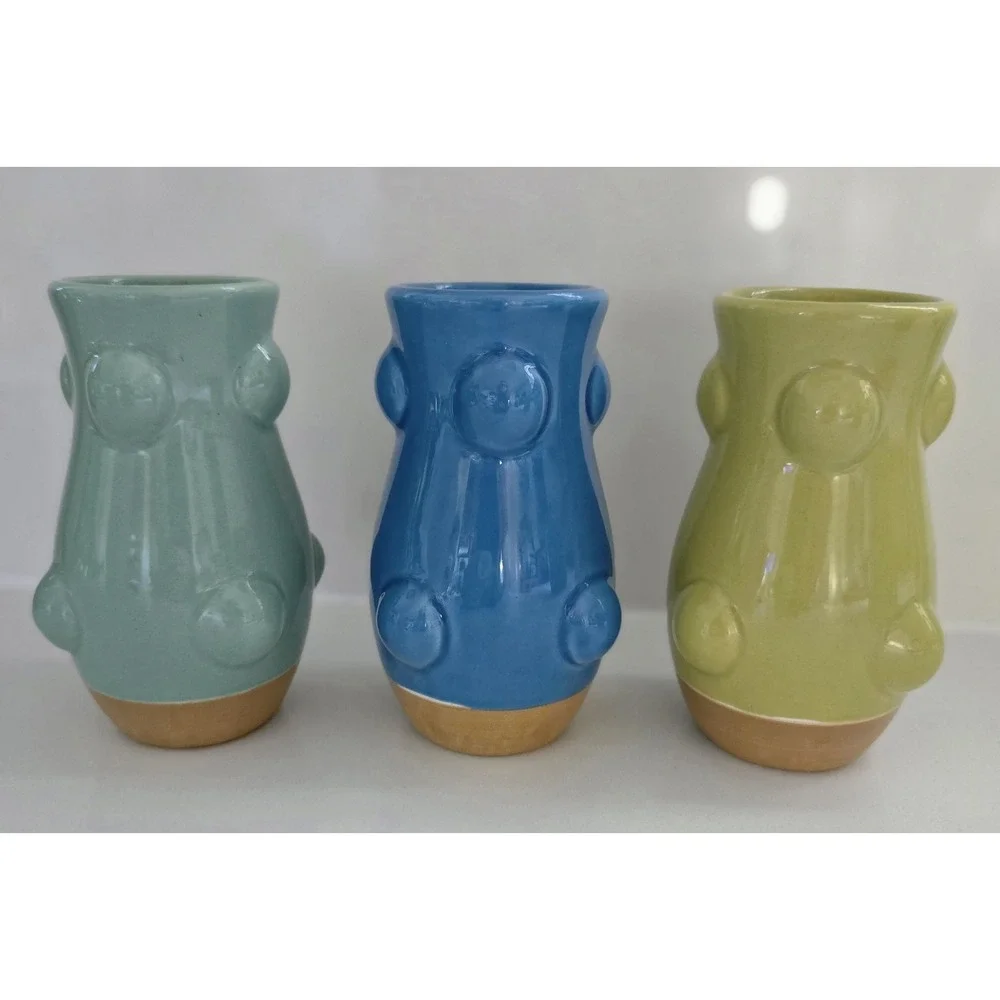 Stoneware Ceramic Bud Vases Set Of Three New Tags Blue Yellow Green